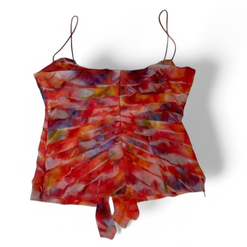 Kaufman Franco Silk Tank Top Size 10 Ruched Sheer Tie Dye Festival Fairycore - Picture 2 of 7